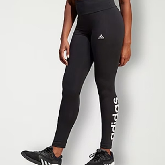 adidas Pants - Adidas Ultra Black Highrise Full Length Tight Leg Spellout Logo Size 1X Leggings